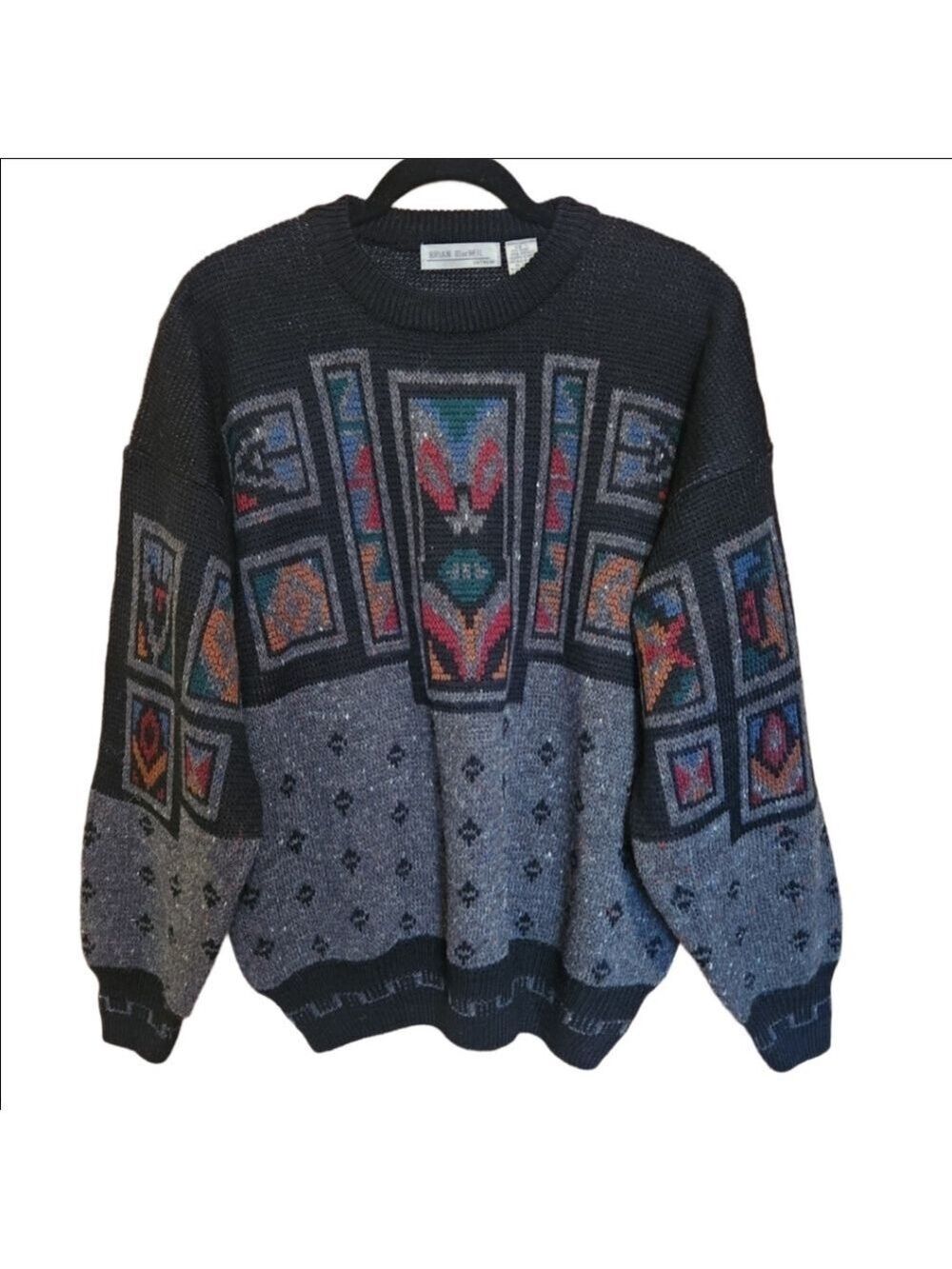 VINTAGE MEN'S BRIAN MacNEIL WOOL BLEND SWEATER AZTEC KNIT LIKE NEW LARGE